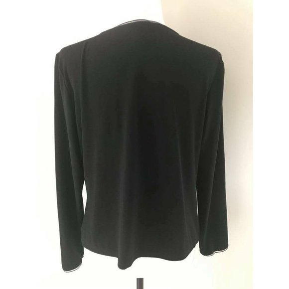 JOSEPH RIBKOFF Long Sleeve Top Blouse Size 16 Black Nylon Trim Neck and Cuffs - Picture 6 of 7